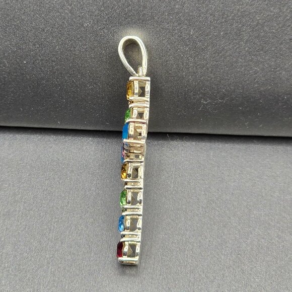Vintage Sterling Silver Multicolored Rhinestone Crystal Cross Pendant Statement - Picture 4 of 10